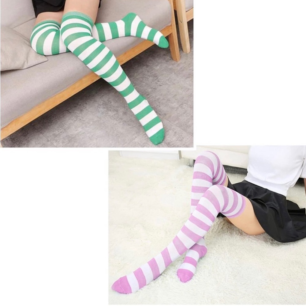 THIGH HIGH STRIPED SOCKS (1 PAIR ONLY) CHOOSE YOUR FAVORITE COLOR 💚💜🖤